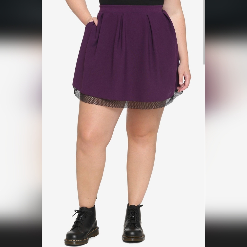 Midnight Hour Purple Skater Skirt with Black Fishnet Trim And Pockets!